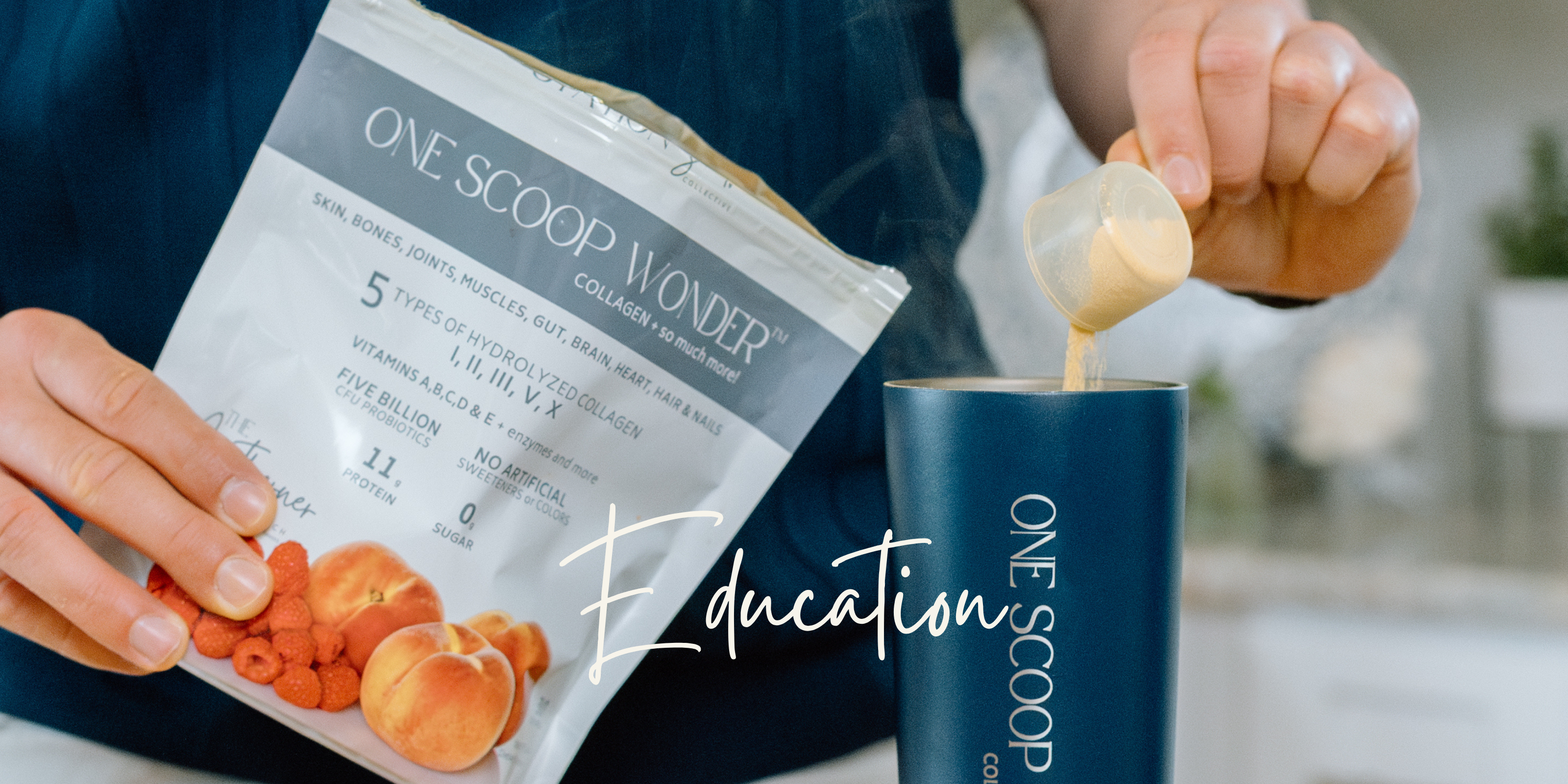 Hydrolyzed collagen peptides for better absorption and results in ONE SCOOP WONDER Whole Body Wellness Blend