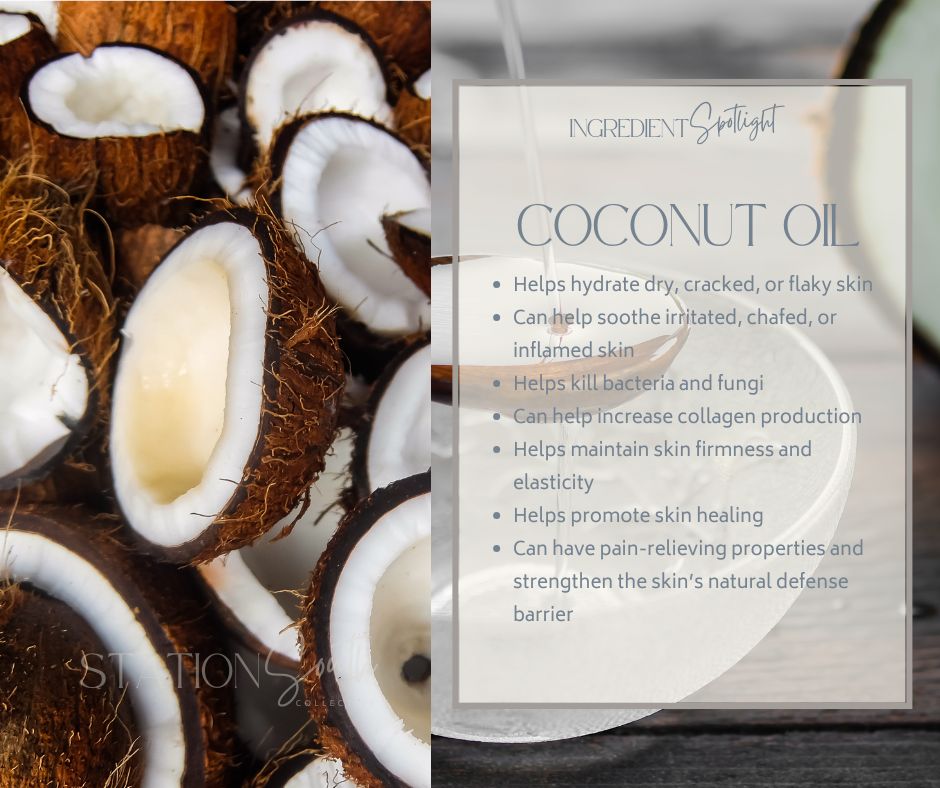 Coconut oil ingredient in Station South Collective natural goat milk soap for skin hydration and softness